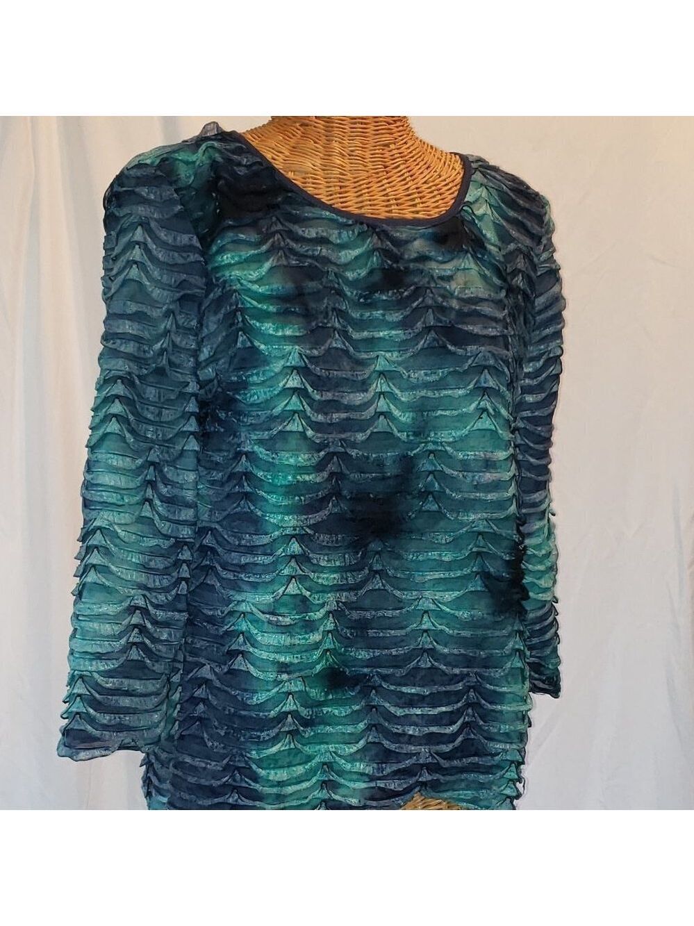 Ladies KIM ROGERS Green/Blue Waves Blouse - L